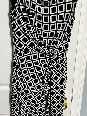 Ralph Lauren Black and White Geometric Midi Dress with Twist Front